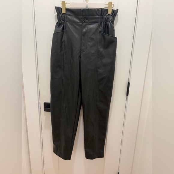 Madewell Faux Leather Paper Bag Pants Black Size 2 Relaxed Fit Ankle - Picture 1 of 7